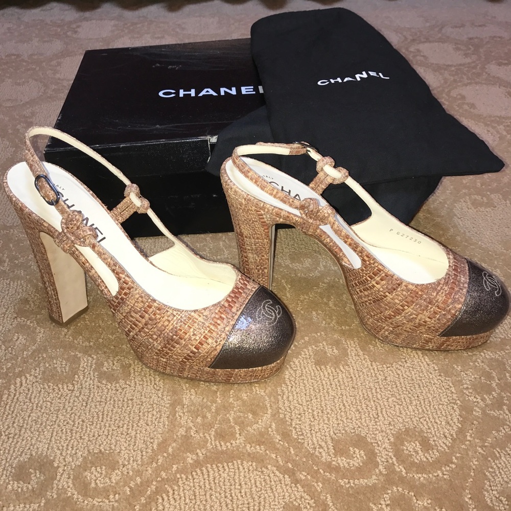 Chanel slingback platform heels tweed design - Picture 2 of 7